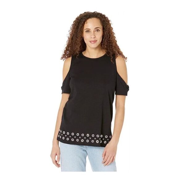 MICHAEL Michael Kors Women's Cold-Shoulder Embellished-Hem Top (XS, Black) NWT - Picture 6 of 6